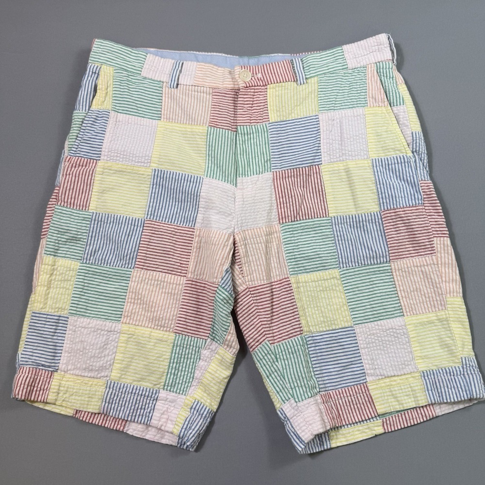 Brooks Brothers Bermuda Shorts Mens 35 Patchwork Plaid Cotton Multi Color EUC